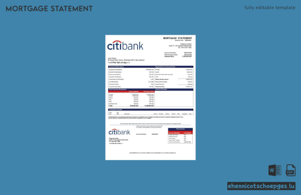 Neuseeländische Citibank-Hypothekenabrechnung (Word- und PDF-Beispiel)